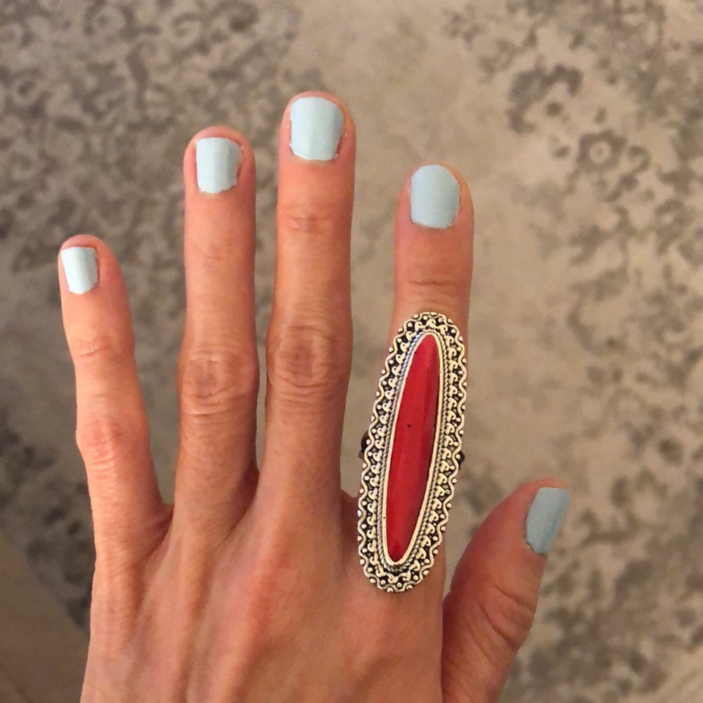 Red Boho Statement Ring - Picture 5 of 8